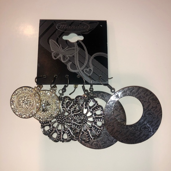 Mandees Silver Statement Earrings- 3 Pack - Picture 4 of 5